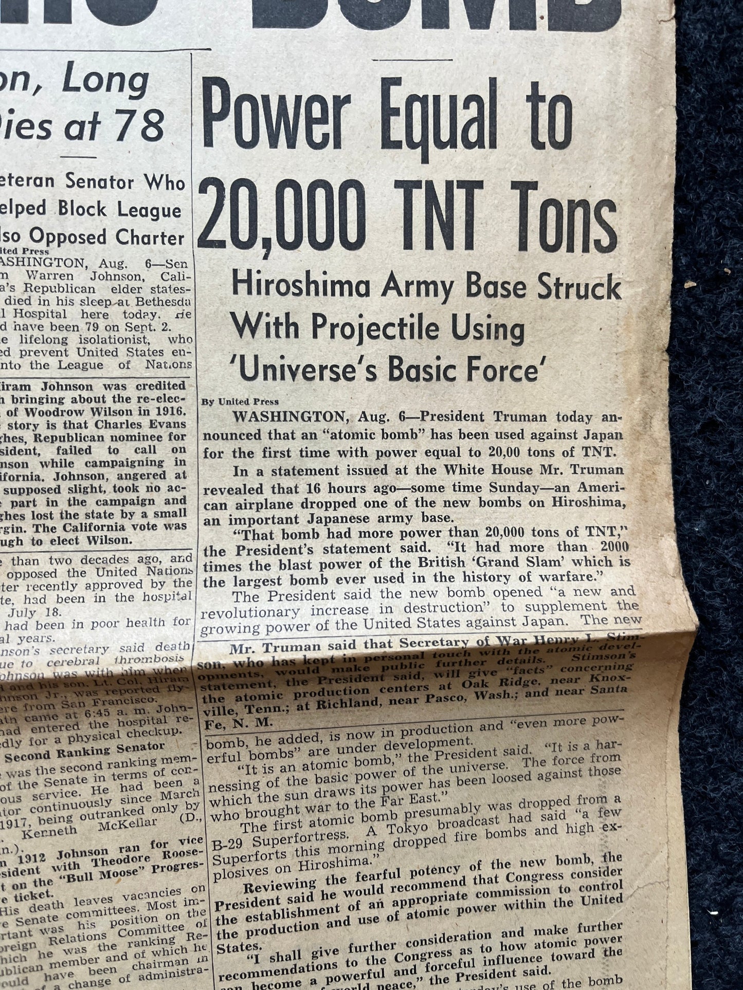 WW2 1945 Atomic Bombing of Hiroshima - World War 2 Memorabilia, WW2 Propaganda, Vintage Newspaper Collectible, Military Gifts, Buck Rogers,