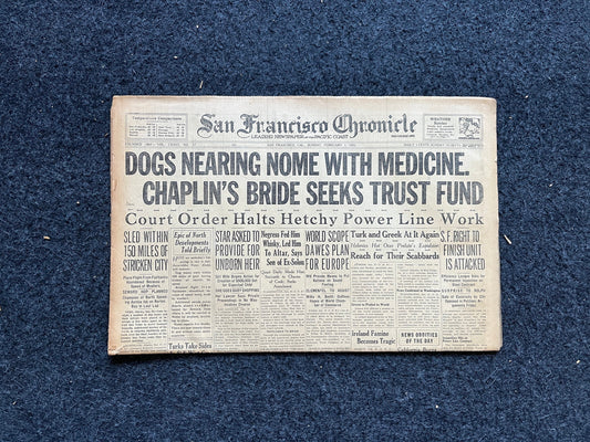 1925 Balto Alaskan Iditarod Race, Husky Dogs Race in Blizzard, Alaska memorabilia souvenirs, Vintage Newspaper, US Wall Decor, Dog Wall Art