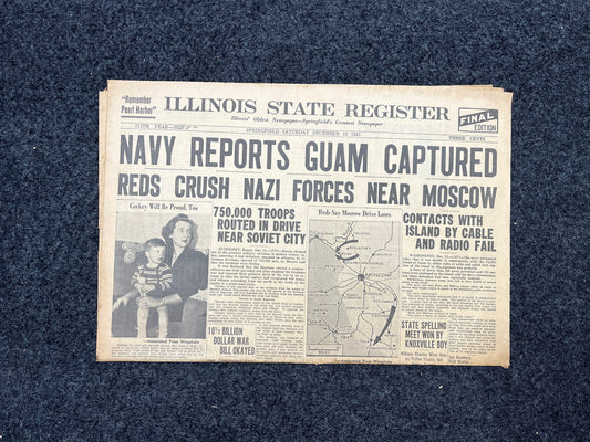 1941 WW2 Fall of Guam and Japanese Capture, Vintage WW2 Newspaper, Original Antique Gifts, Military Wall Decor, Gifts for Dad Husband