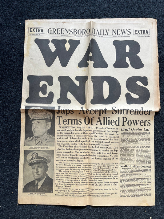 1945 Start and End of WW2 VE Day – Vintage newspapers – World War 2 Memorabila Imperial Japan Defeated – European Pacific History WW3