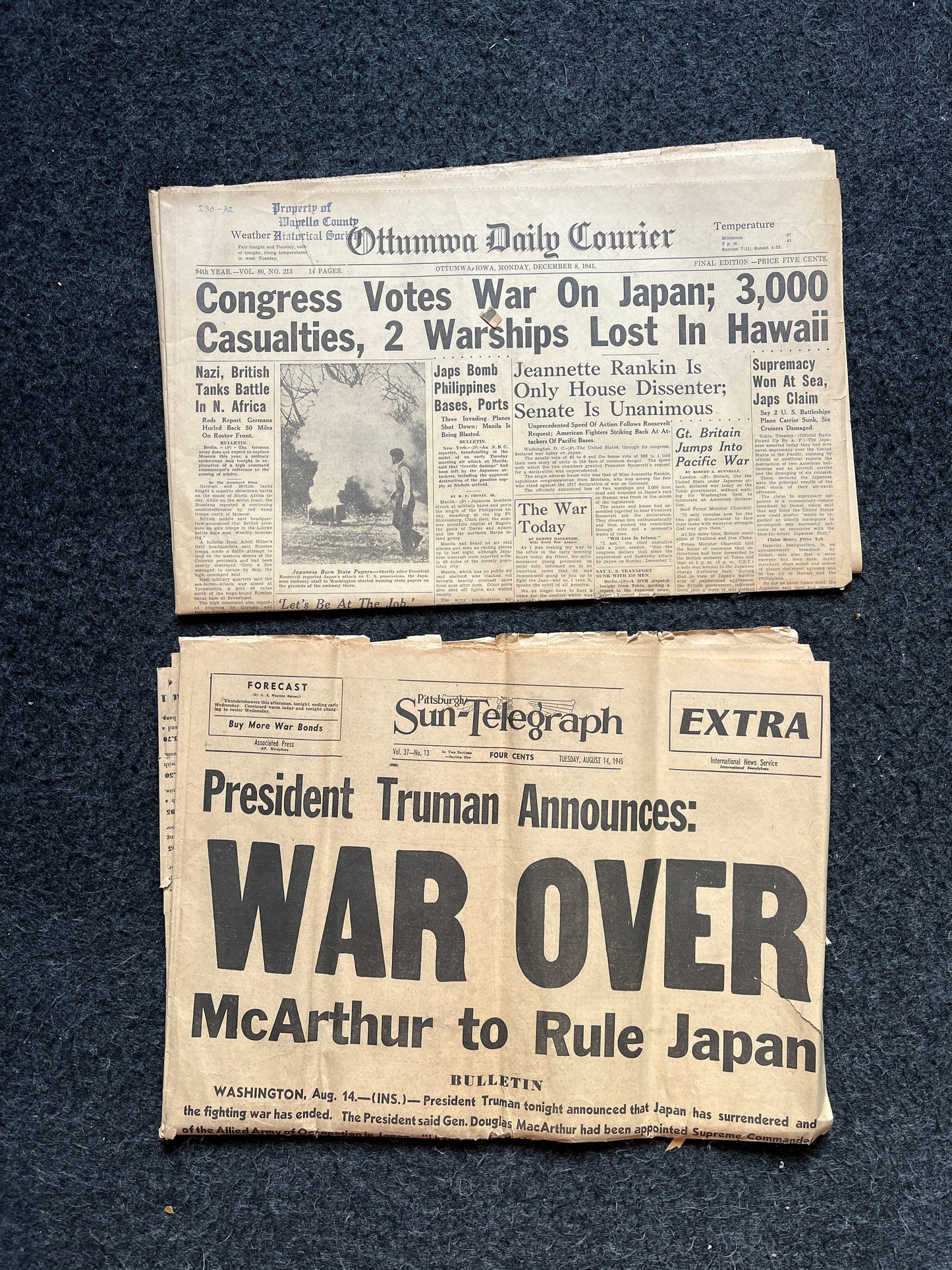 1945 WW2 Surrender Newspapers - VE Day and VJ Day - Axis Powers Surrender to End World War - Vintage Day Of Military Art - Gifts for Him,