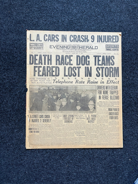 1925 Balto Alaskan Iditarod Race, Husky Dogs Race in Blizzard, Alaska memorabilia souvenirs, Vintage Newspaper, US Wall Decor, Dog Wall Art