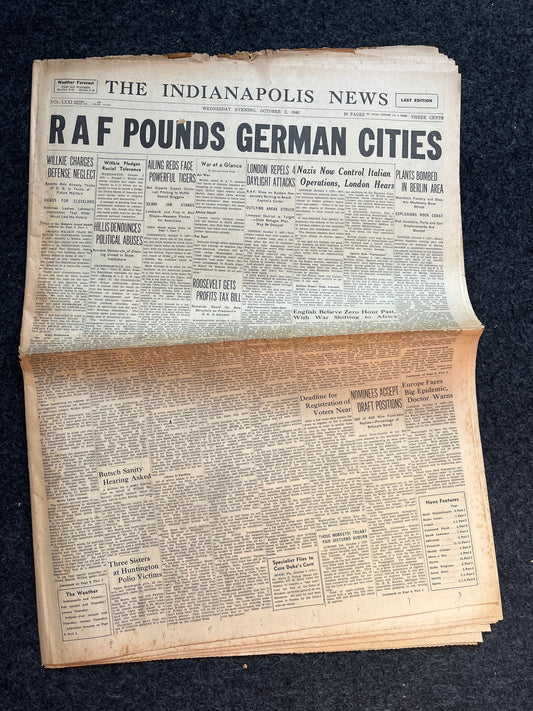 1940 Berlin RAF Raid Early WW2 Newspaper, Antique Decor, World War 2 Memorabilia Gifts, History Gifts, Historic Dates, Vintage Newspaper,