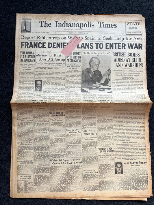 WW2 1940 Fall of France, WW2 Newspaper, Vintage Antique Gifts, French Wall Decorations, Gifts for History Fans Husbands Dads, Fathers Day