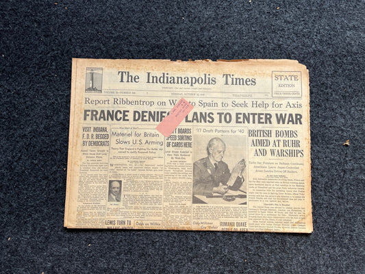 WW2 1940 Fall of France, WW2 Newspaper, Vintage Antique Gifts, French Wall Decorations, Gifts for History Fans Husbands Dads, Fathers Day