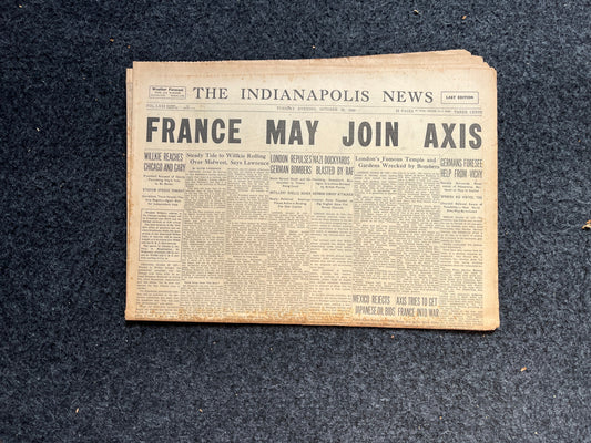 WW2 France Joins Axis, Fall of France, WW2 Newspaper, Vintage Antique Gifts, Gifts for History Fans Husbands Dads, Fathers Day