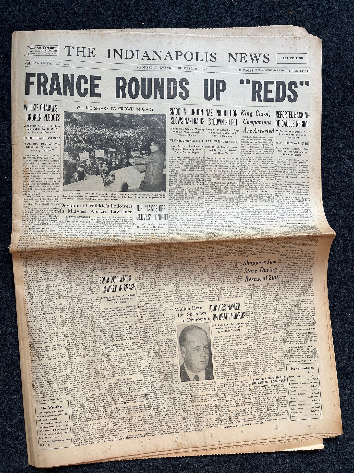 WW2 French Purge of Communists, Fall of France, WW2 Newspaper, Vintage Antique Gifts, Gifts for History Fans Husbands Dads, Fathers Day