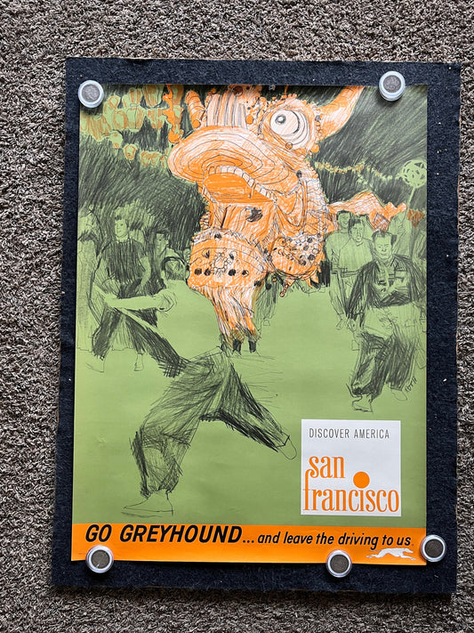 1960s San Francisco Greyhound Travel Poster, SF San Francisco Souvenirs Memorabilia, California Gifts Wall Decor, Chinatown Travel Art