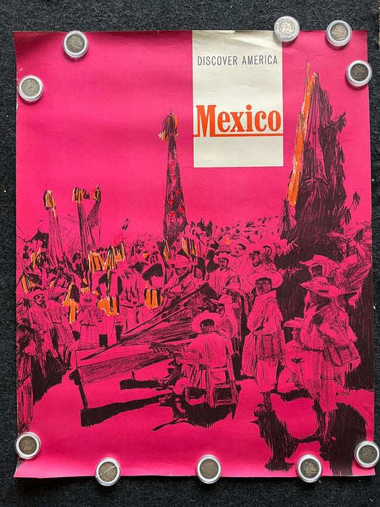 1960s Mexico Greyhound Bus California Baja Artwork, Original Travel Poster, Vintage Mexican Art, Chicken Bird Art, Mexico Souvenirs, M