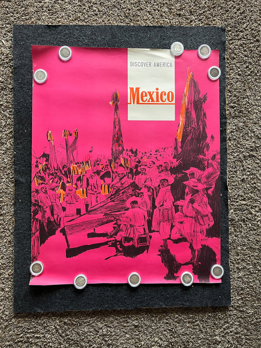 1960s Mexico Greyhound Bus California Baja Artwork, Original Travel Poster, Vintage Mexican Art, Chicken Bird Art, Mexico Souvenirs, M