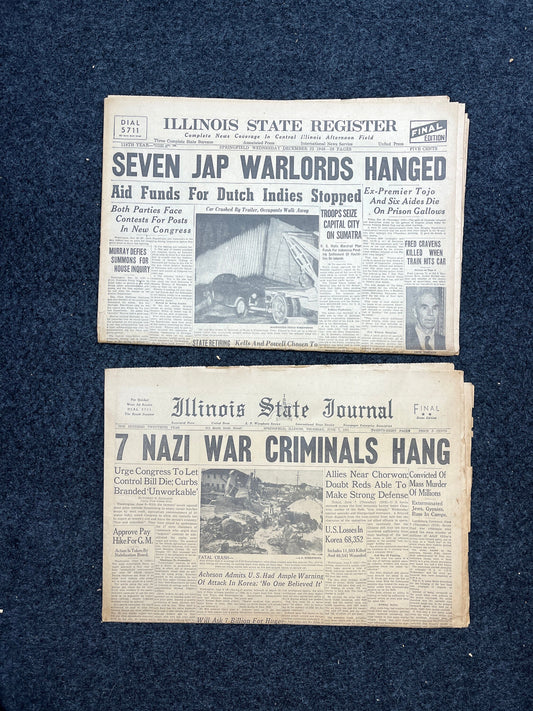 1945 Hirohito Tojo Japanese German War Crimes Prosecution WW2 Memorabilia Gifts, Military Souvenirs, Vintage Newspaper, Original Newspaper