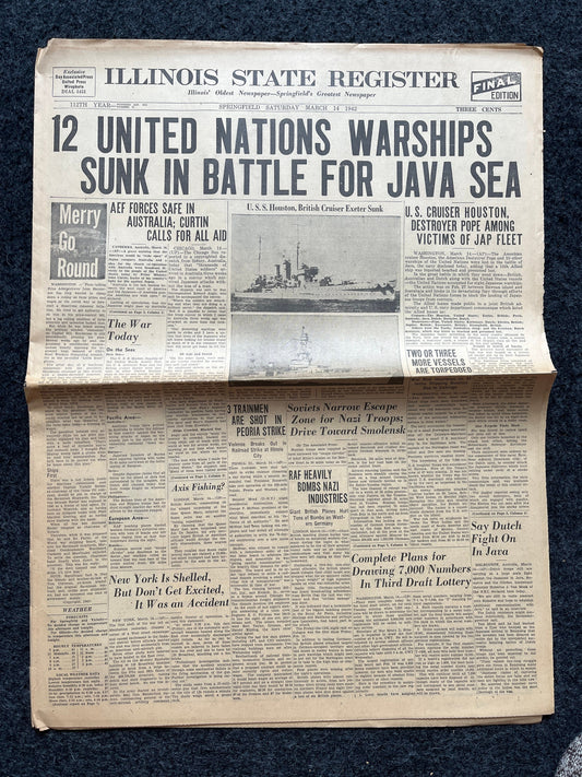 1942 Battle of Java Sea, Japanese Victory Pacific Theatre, WW2 Newspaper, WW2 Antique Gifts for Husband, Old Wall Decor Artwork