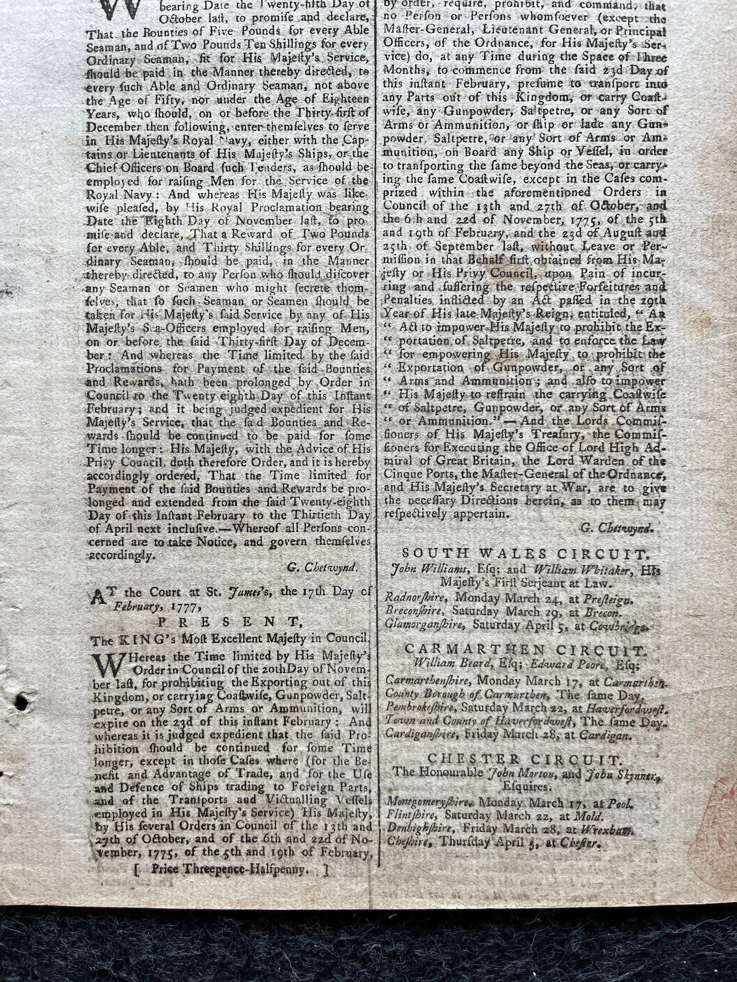 1777 London Gazette, History Wall Art, Original Antique Pamphlet, American President History and Wall Decor, George Washington