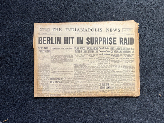 1940 Berlin RAF Raid Early WW2 Newspaper, Antique Decor, World War 2 Memorabilia Gifts, History Gifts, Historic Dates, Vintage Newspaper,