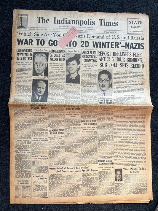 1939 WW2 US Neutrality, Military History Gifts, Vintage WW2 Decor, Original Newspaper, Fall of France, WW2 Memorabilia, World War 2