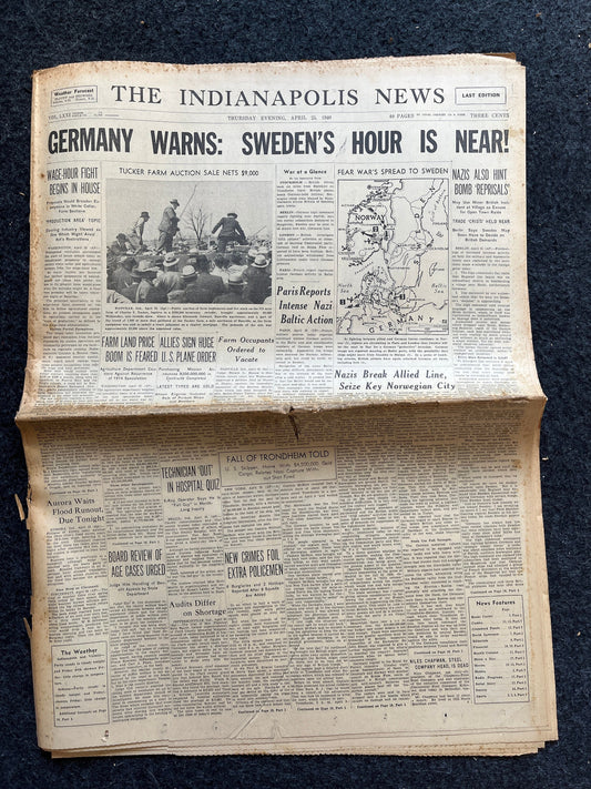 WW2 Germany Threatens Sweden, WW2 Memorabilia, Vintage Newspaper, Original World War 2 Gifts, Europe Wall Decor, Military Artwork, Army Gift