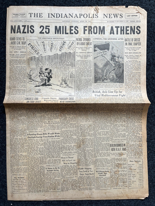 1941 German Invasion into Greece, Operation Marita, Dad Husband gifts, World War 2 Memorabilia Gifts, History Gifts, Vintage Newspaper, WW3
