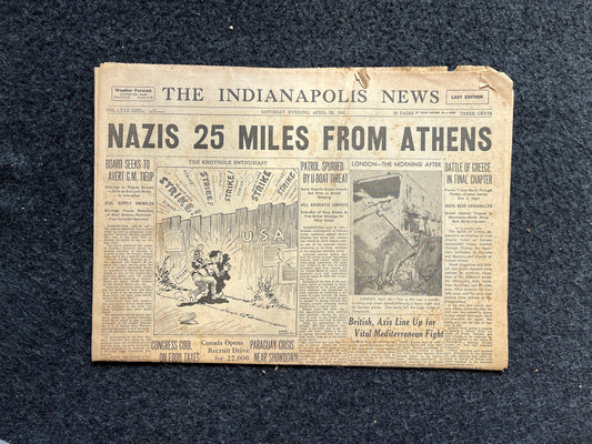 1941 German Invasion into Greece, Operation Marita, Dad Husband gifts, World War 2 Memorabilia Gifts, History Gifts, Vintage Newspaper, WW3