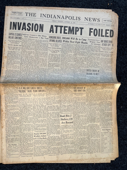 WW2 1940 Paris Falls French Government Flees - Italy Enters World War 2 - Original WW2 Memorabilia - World War 2 Vintage Newspaper