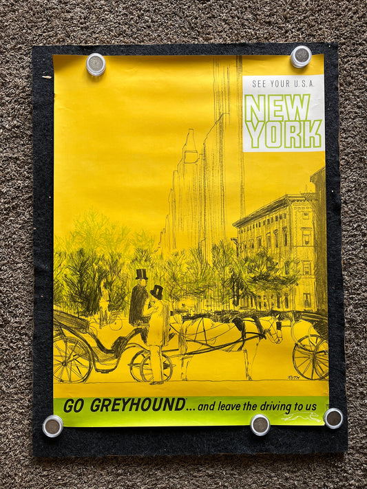 1965 Original New York City Travel Poster, Vintage NYC Wall Decor, New York Gifts Souvenirs, Greyhound Bus Artwork, American Gifts Artwork