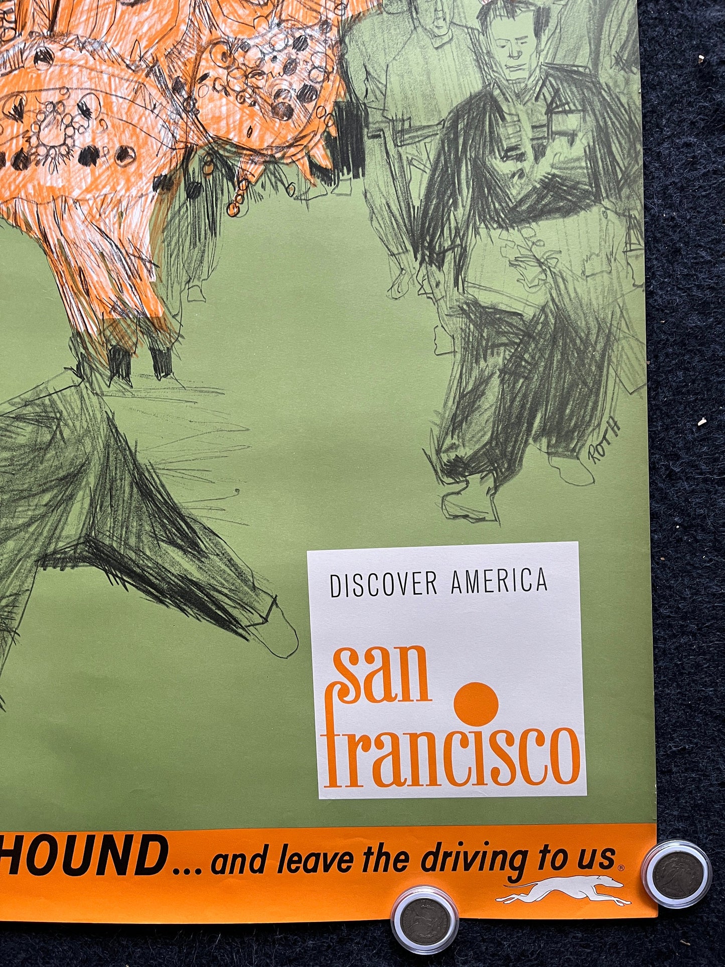 1960s San Francisco Greyhound Travel Poster, SF San Francisco Souvenirs Memorabilia, California Gifts Wall Decor, Chinatown Travel Art
