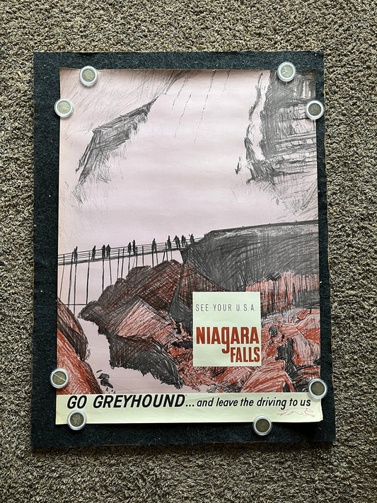 1965 Original Niagara Falls Canada Travel Poster, Vintage Canadian Wall Decor, Canada Gifts Souvenirs, Greyhound Bus Artwork, Waterfall Art