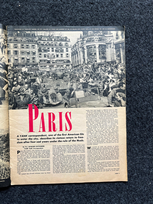 1945 Liberation of Paris WW2 Yank Magazine Collectible Military Magazine Memorabilia, Gifts for Him, Anniversary Gift, Vintage Military Wall