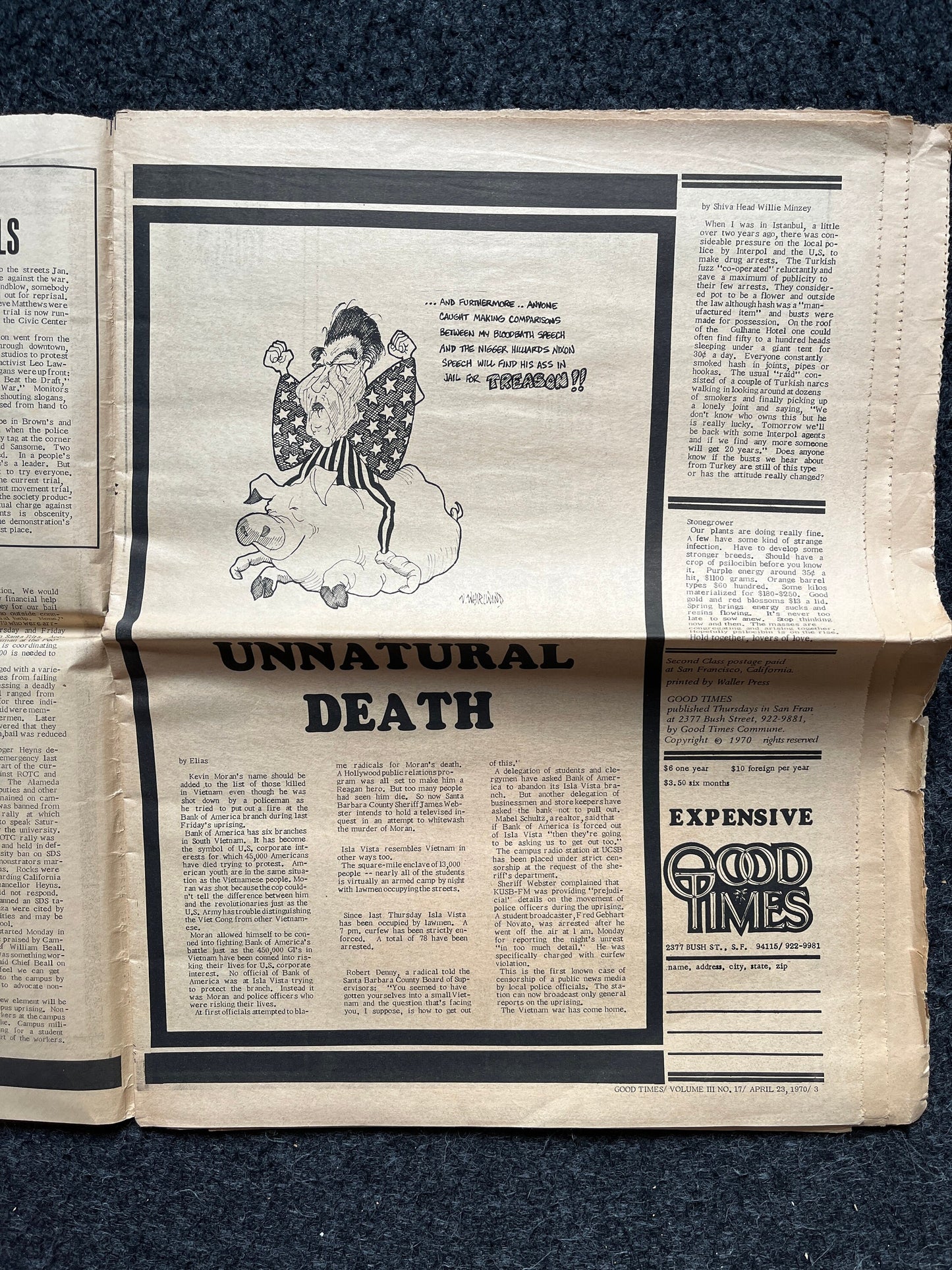 1970s High Times Underground Newspaper, Black Panther Party, Vintage Antique Collectibles, Hippie Grunge Art Gifts, San Francisco Gifts