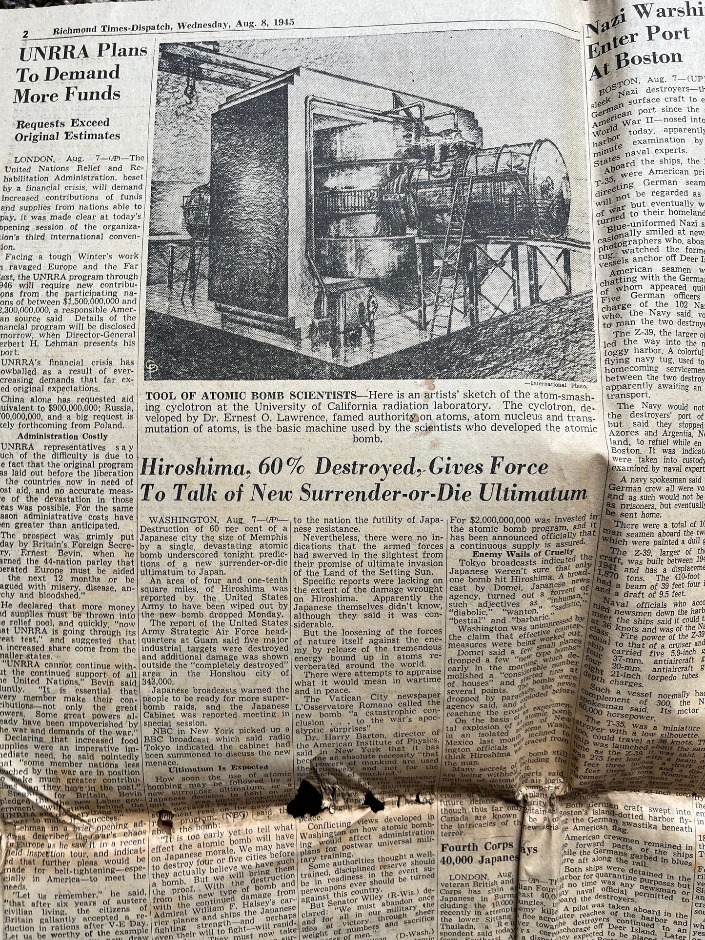 WW2 1945 Atomic Bombing of Hiroshima - World War 2 Memorabilia, WW2 Propaganda, Vintage Newspaper Collectible, Military Gifts, Buck Rogers,