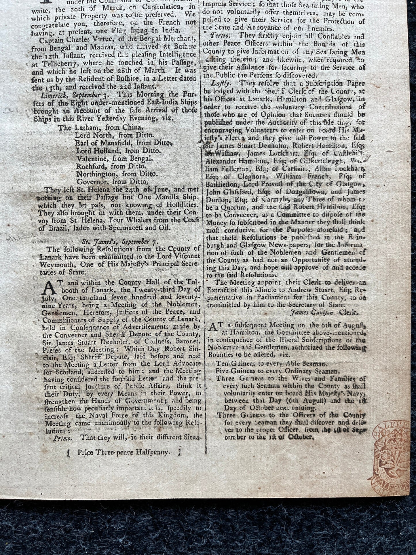 1779 British East India Company, London Gazette, History Wall Art, Original Antique Pamphlet, American President History and Wall Decoration