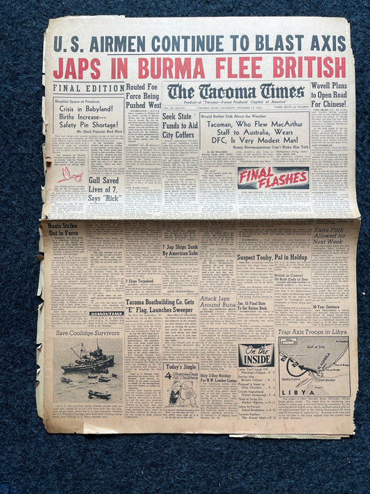 1942 Japanese Flee British in Burma - Original Newspaper and World War 2 Propaganda Poster - US War Bonds, Fathers Days Gifts