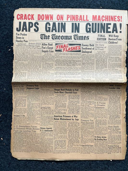 1942 Japan Invades Papa New Guinea WW2 Early Vintage Newspaper, Wall Decor, Gift for him, World War 2 Memorabilia Gifts, History Gifts, WW3