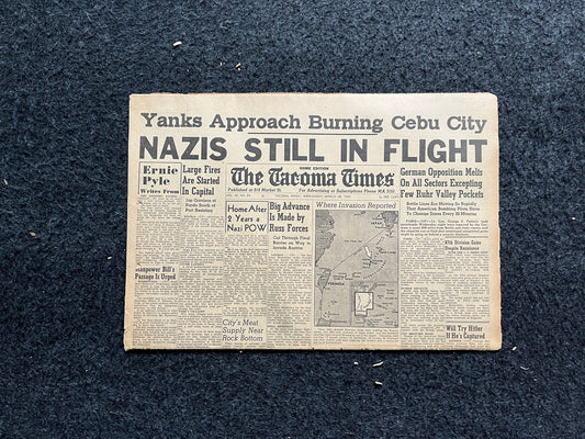 Late WW2 Newspaper, Allied invasion of Germany, Original Vintage Newspaper, WW2 Memorabilia, History Gifts, Nerdy Gifts, Vintage History