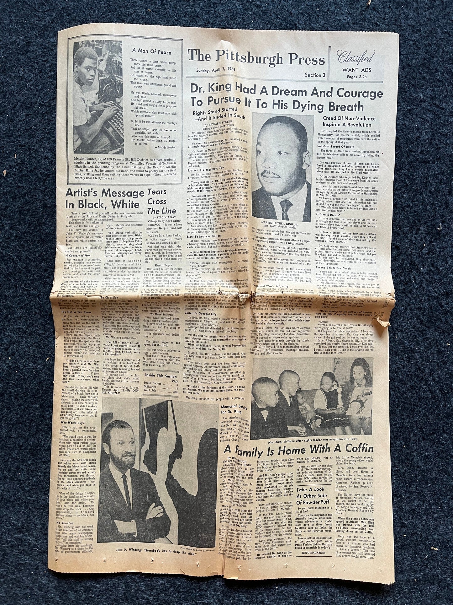 1968 MLK Jr Assassination Newspaper - 3 Days After Death - Vietnam War - Civil Rights Movement - Social Justice - Black Leaders - Race US