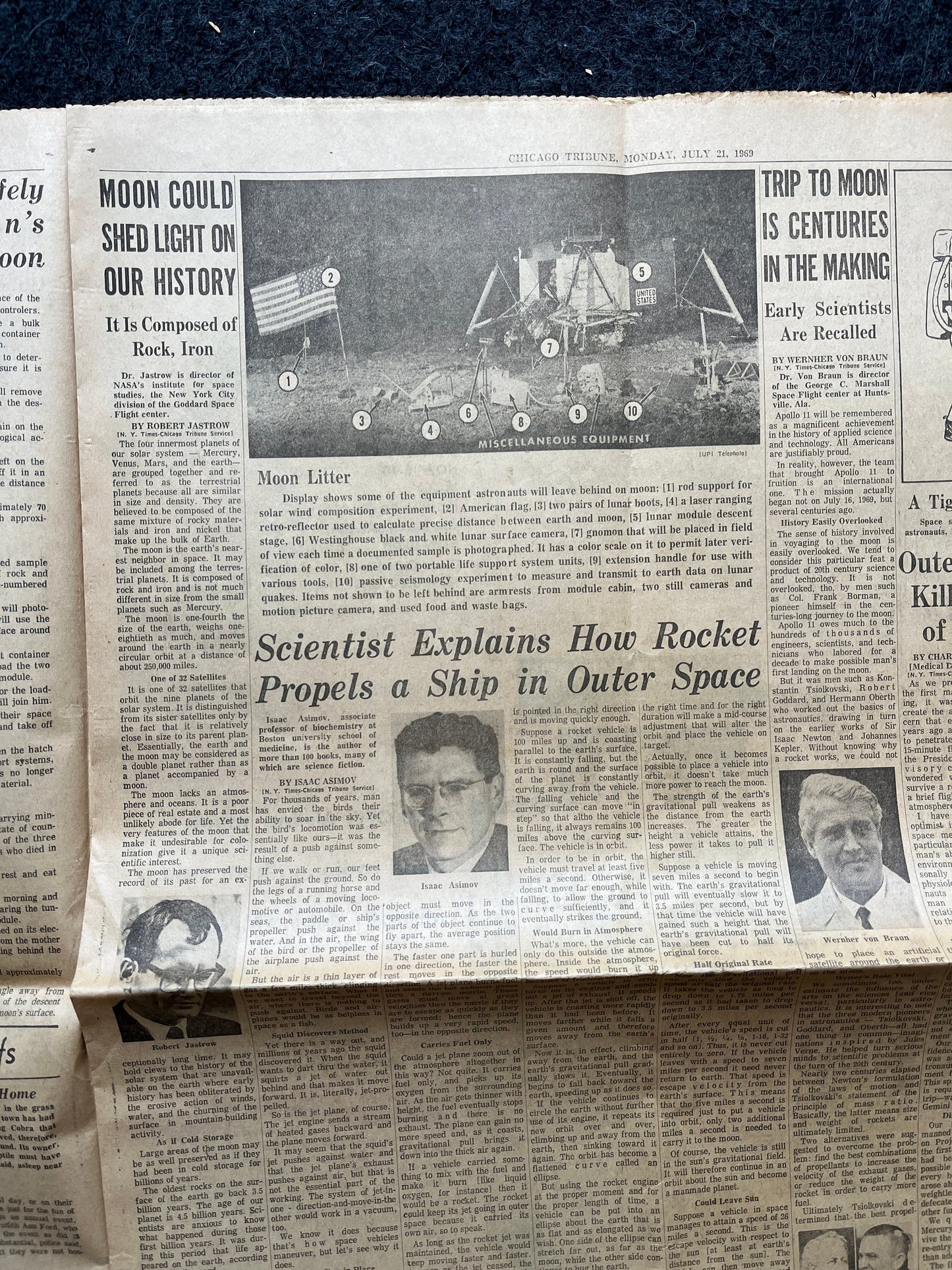Original Moon Landing Vintage Newspaper - NASA Apollo 11 Program Moonwalk - Space Race Neil Armstrong Buzz Aldrin - Gifts For Nerds, Space A