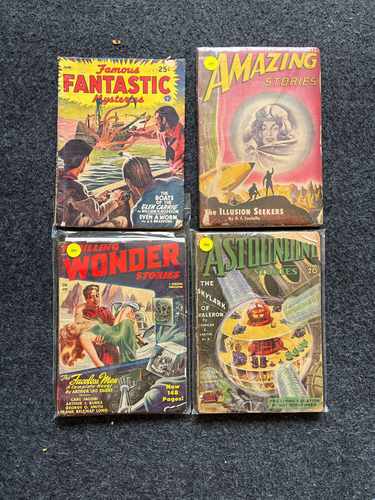 Original 1950 Pulp Science Fiction Space Adventures Novels, Space Gifts Decor, SciFi Stories and Vintage Art, Vintage Books, Rare Books