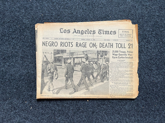 1965 LA Watts Race Riots - 1960s Civil Rights Movement and History, Los Angeles California Memorabilia, Black History, Vintage Newspaper