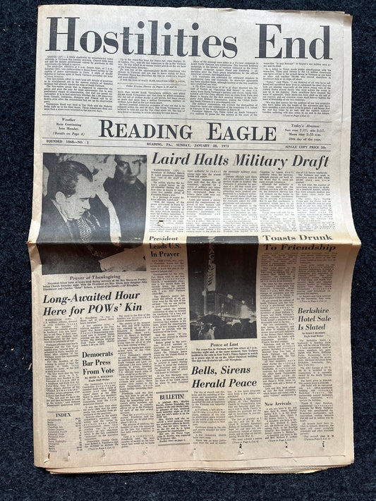 1973 End Of Vietnam War - Nixon Ends War in Vietnam, Original Vintage Newspaper, US Military Gifts, History Gifts, Gifts for Him