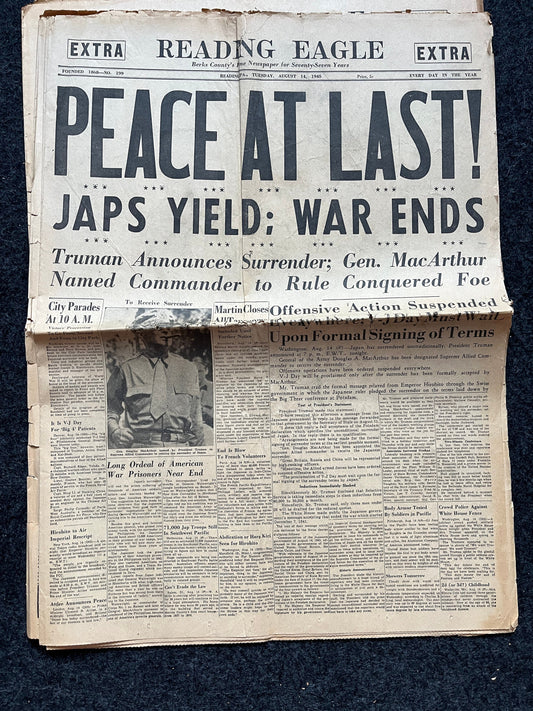 1945 Start and End of WW2 VE Day – Vintage newspapers – World War 2 Memorabila  Imperial Japan Defeated – European Pacific History WW3