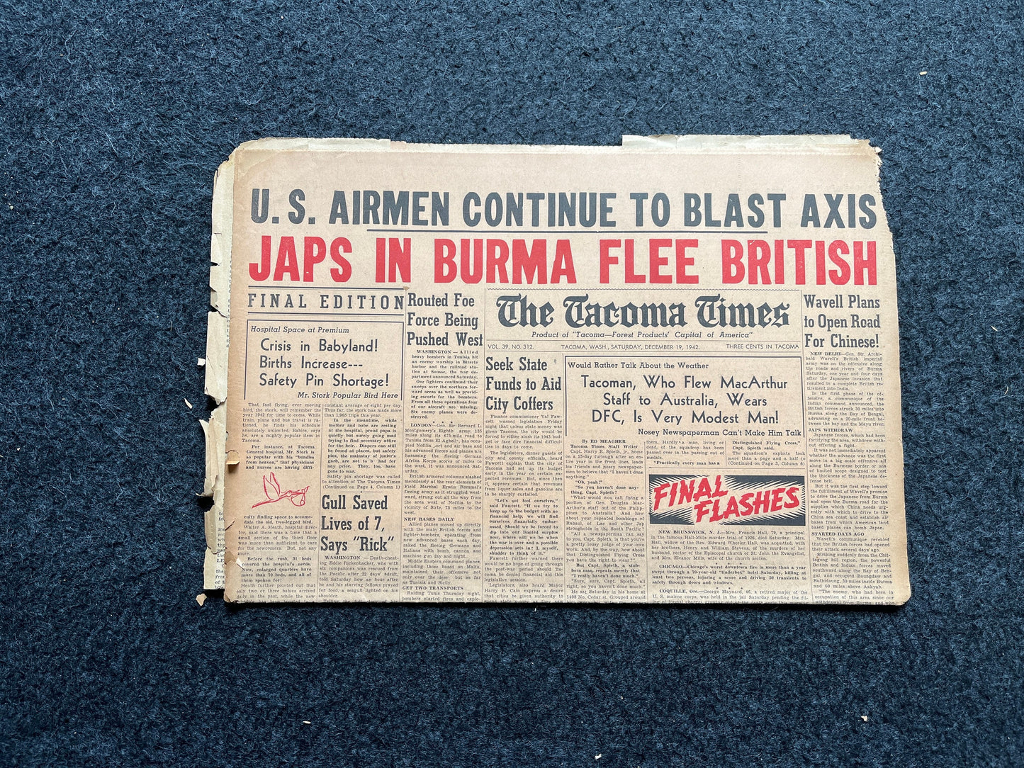 1942 Japanese Flee British in Burma - Original Newspaper and World War 2 Propaganda Poster - US War Bonds, Fathers Days Gifts