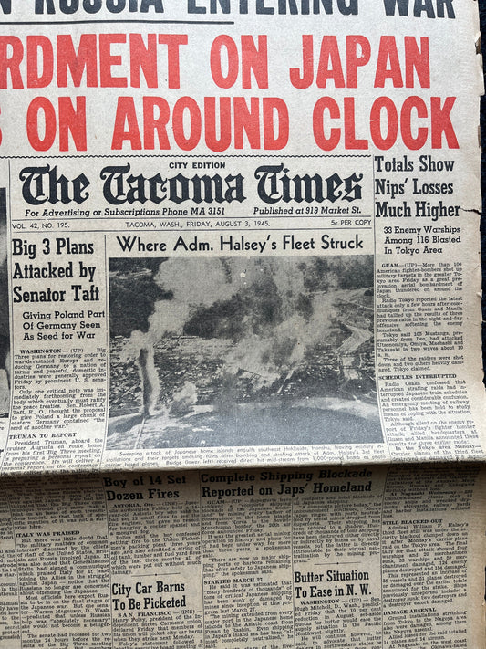 1945 Fire Raids on Japan - Late WW2 Pacific Theatre Newspaper, Vintage World War 2 Memorabilia Newspaper - US Allied Forces Liberate WWII