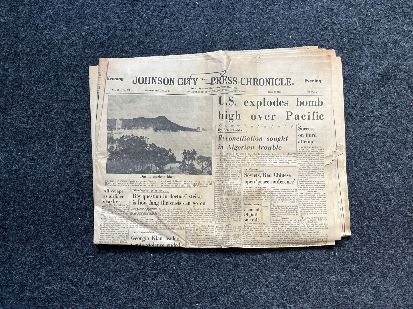 1962 Operation Dominic US Tests 31 Nuclear Bombs, Original Vintage Newspaper, Cold War Propaganda, USSR Art, Soviet Union, Russian History