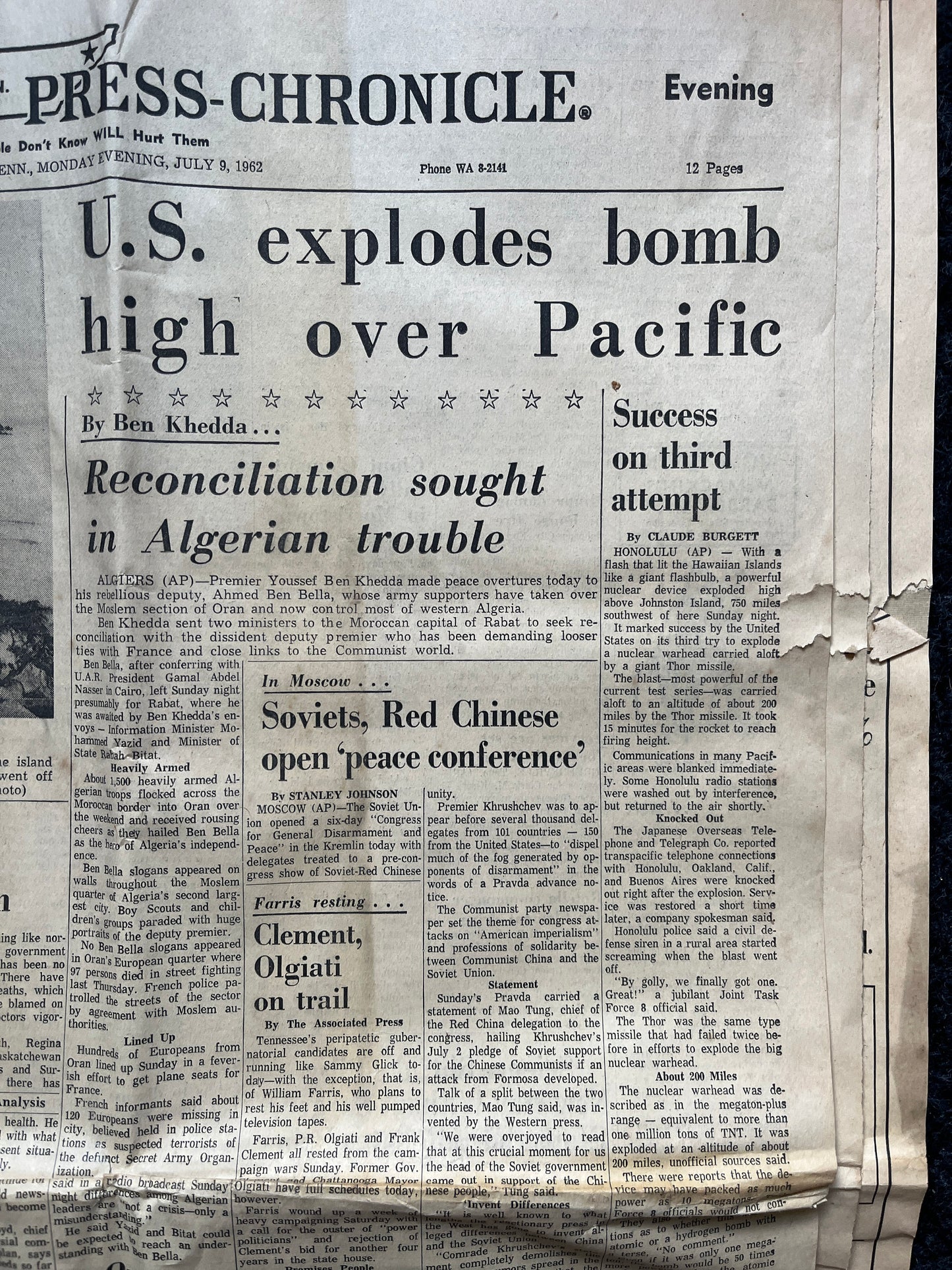 1962 Operation Dominic US Tests 31 Nuclear Bombs, Original Vintage Newspaper, Cold War Propaganda, USSR Art, Soviet Union, Russian History