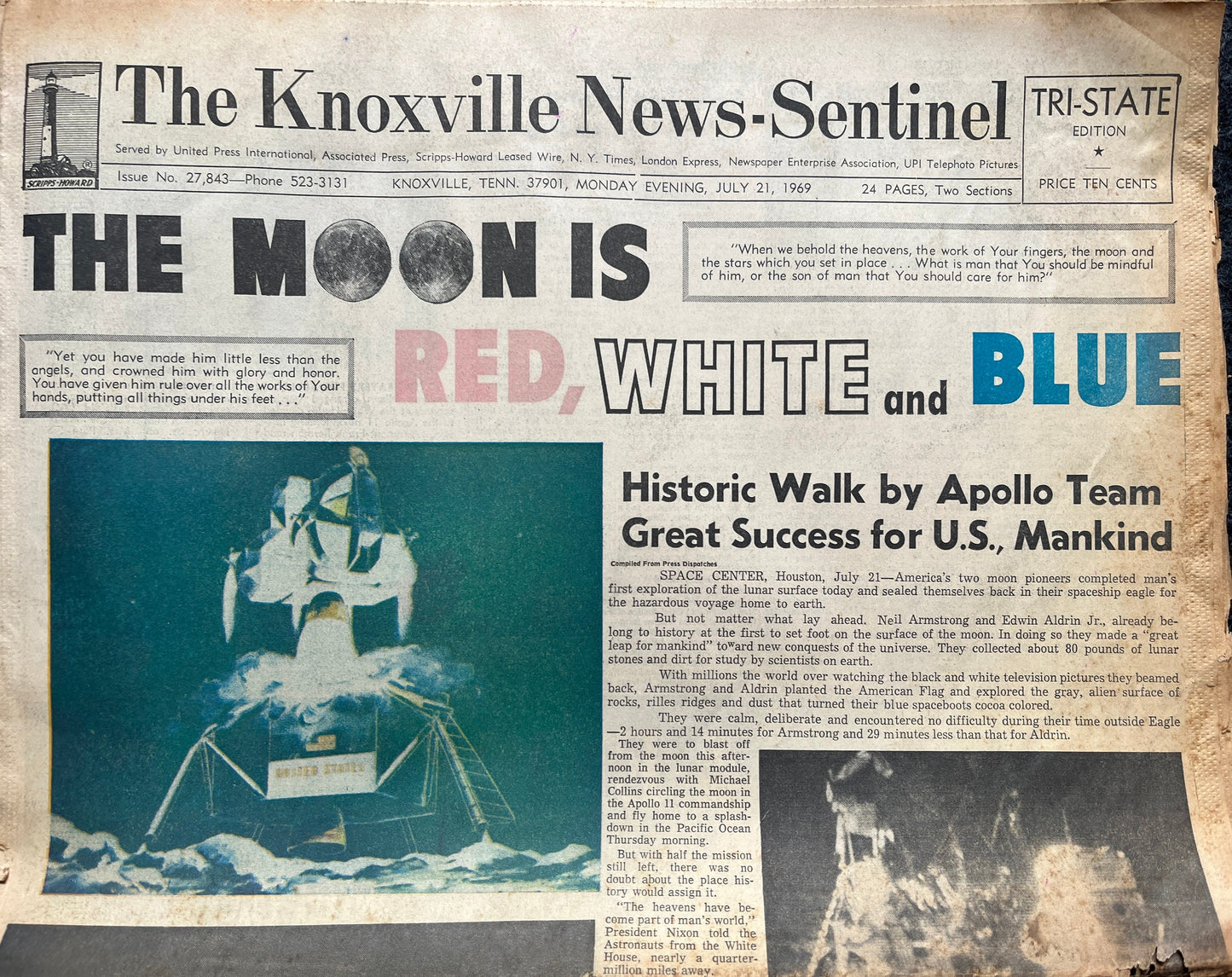 Original Moon Landing Vintage Newspaper - NASA Apollo 11 Program Moonwalk - Space Race Neil Armstrong Buzz Aldrin - Gifts For Nerds, Space A