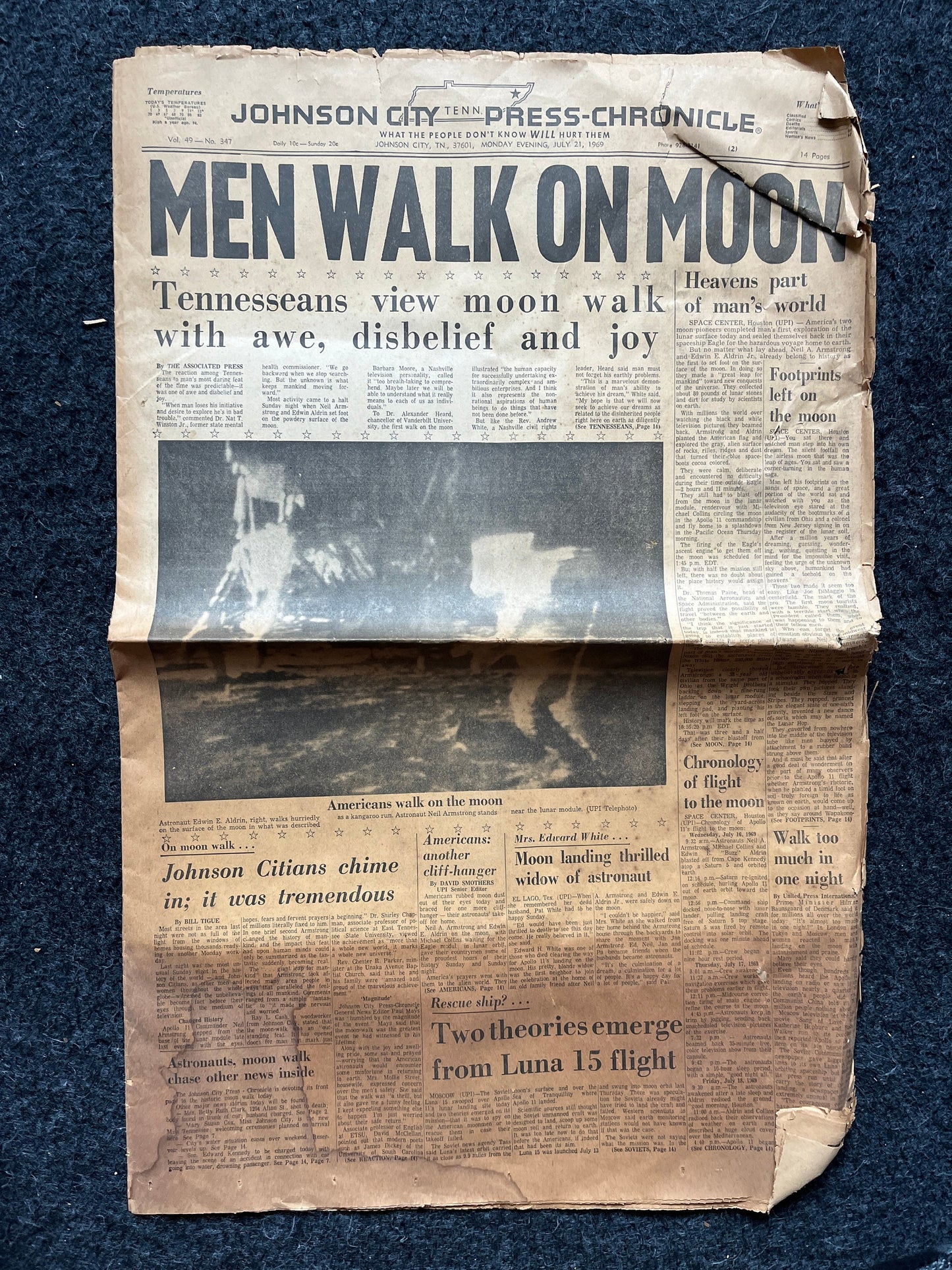 Original Moon Landing Vintage Newspaper - NASA Apollo 11 Program Moonwalk - Space Race Neil Armstrong Buzz Aldrin - Gifts For Nerds, Space A
