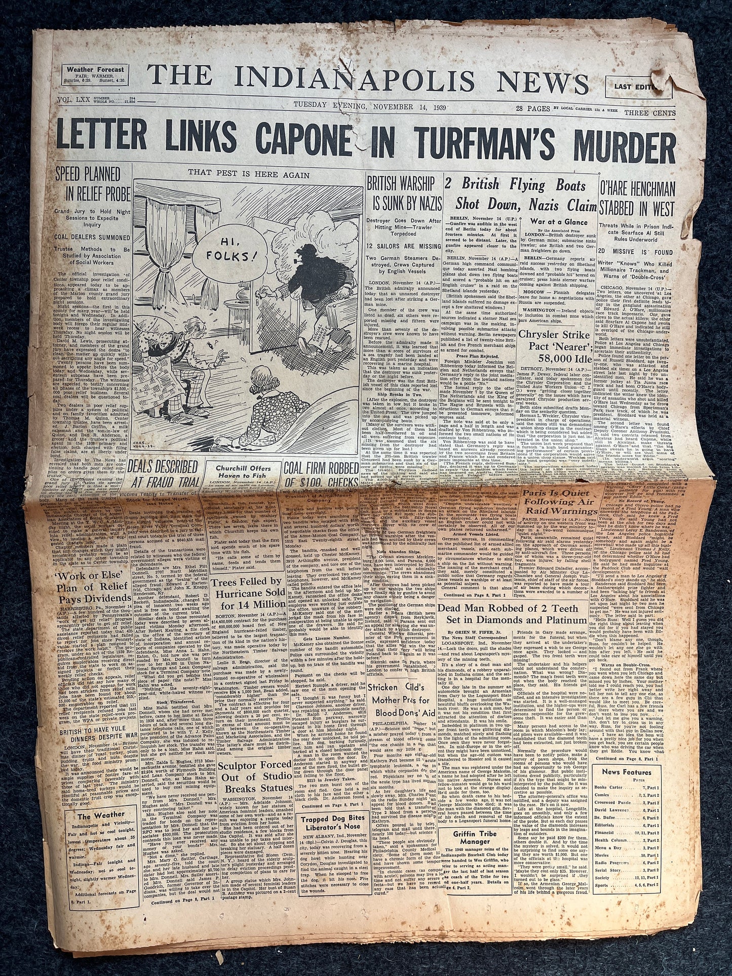 1939 Al Capone Connected to Agents Death, True Crime American History, Vintage Newspaper and History