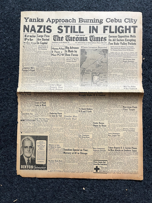 Late WW2 Newspaper, Allied invasion of Germany, Original Vintage Newspaper, WW2 Memorabilia, History Gifts, Nerdy Gifts, Vintage History