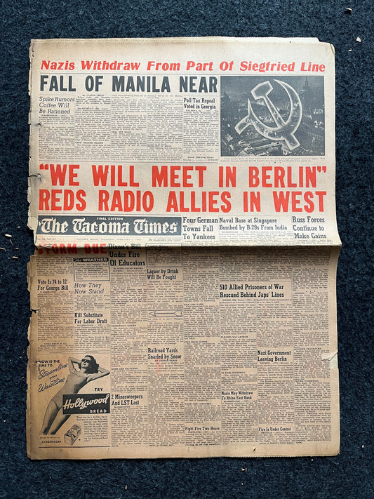 1945 WW2 Liberation of Philippines - Manila Freed from Japanese Forces - General MacArthur Promise - Pacific Theater World War 2 Newspaper