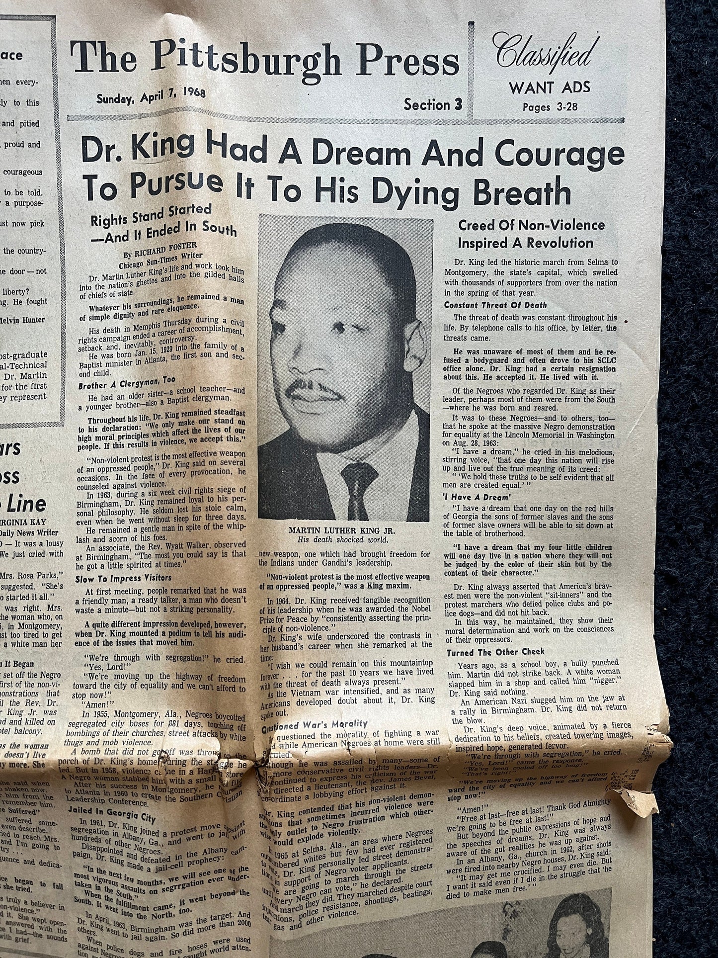 1968 MLK Jr Assassination Newspaper - 3 Days After Death - Vietnam War - Civil Rights Movement - Social Justice - Black Leaders - Race US