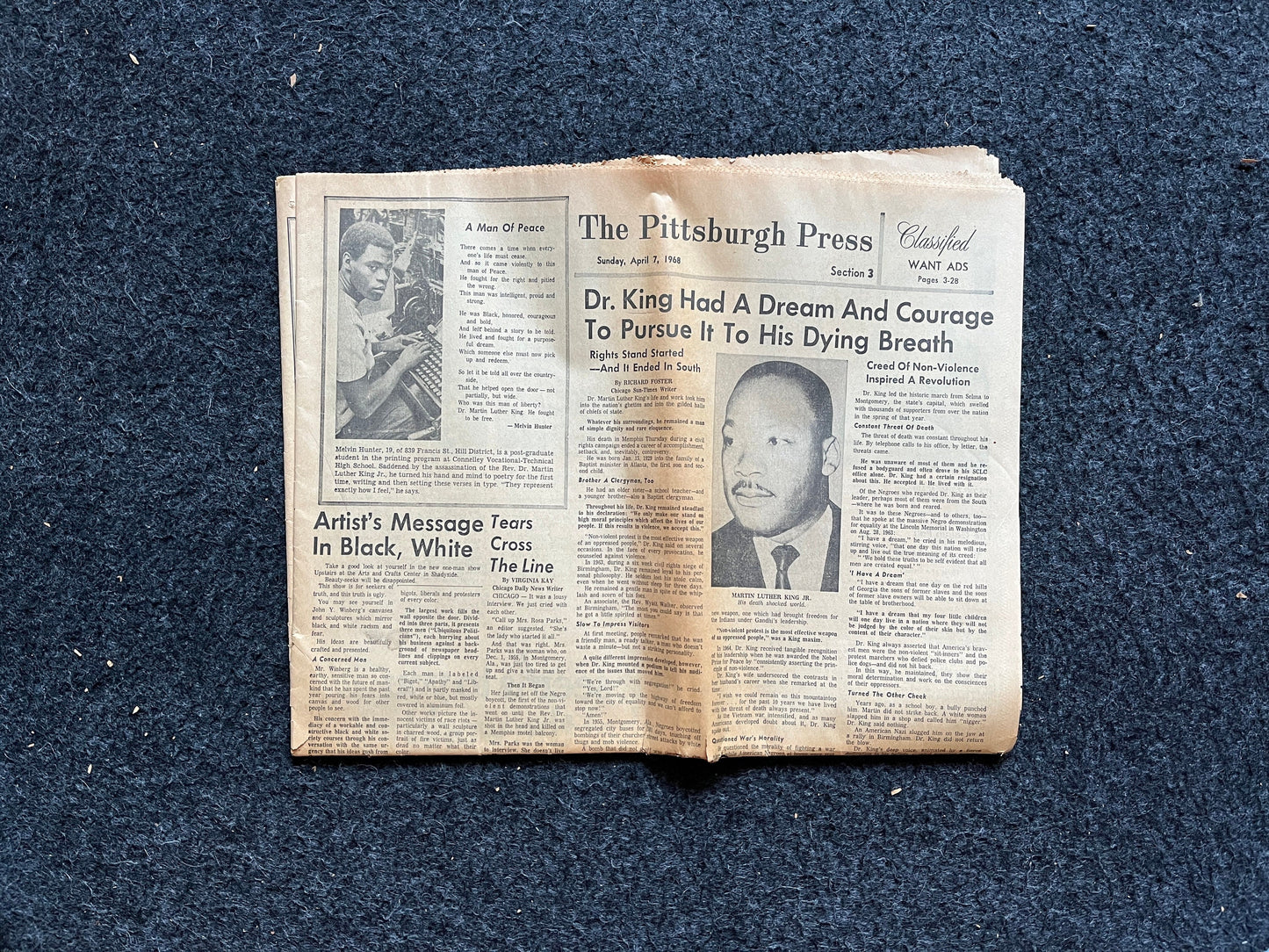 1968 MLK Jr Assassination Newspaper - 3 Days After Death - Vietnam War - Civil Rights Movement - Social Justice - Black Leaders - Race US